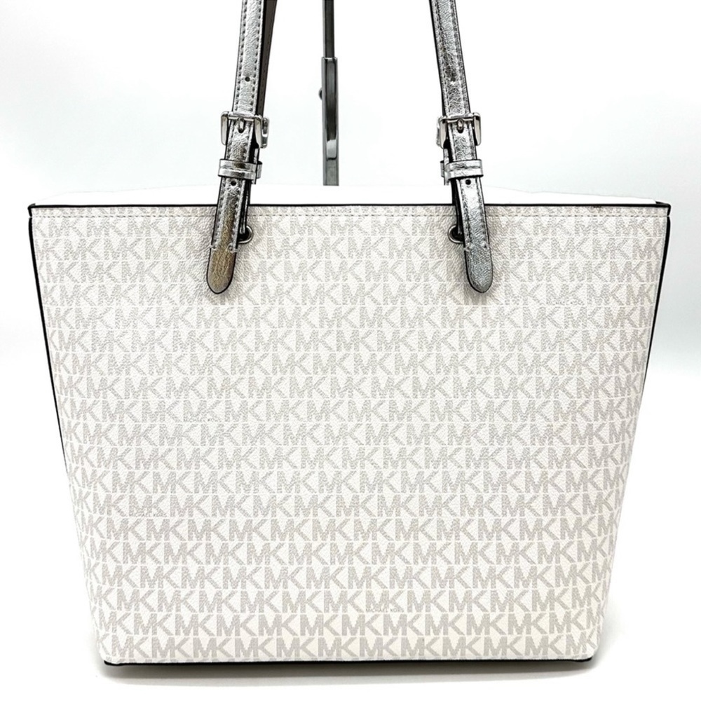 Michael Kors Jet Set Medium Logo Pocket Tote Bag Vanilla/Grey - Picture 5 of 13